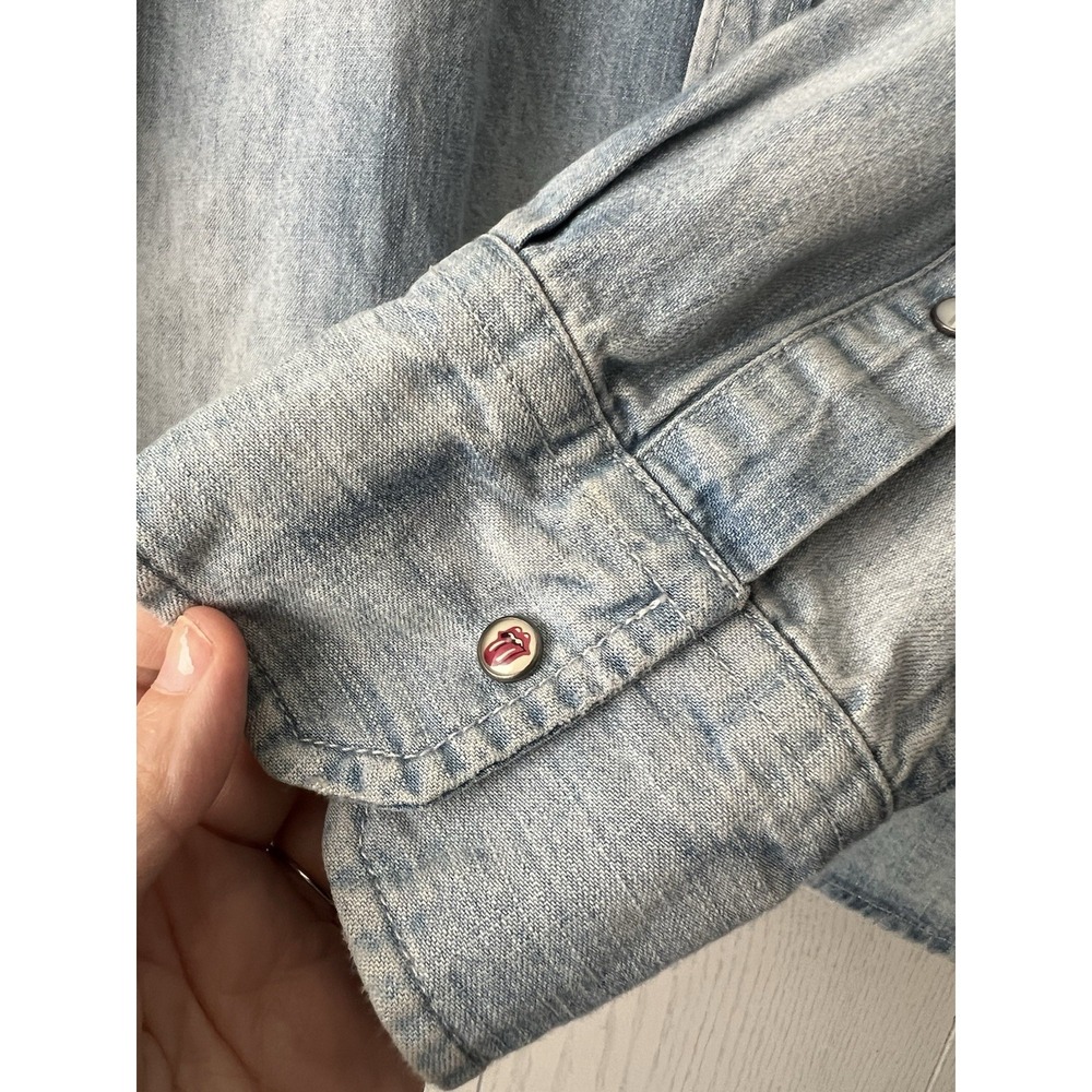 Rolling Stones Riff Stars Union Jack Denim Pearl Snap Western Shirt Start Me Up - Picture 8 of 16